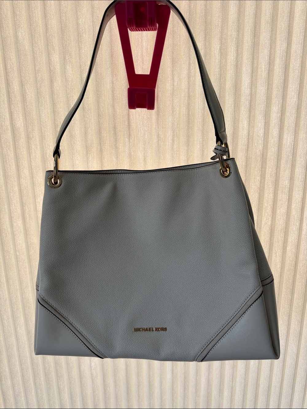 Michael Kors Cream Pebbled Leather Shoulder Bag with Gold Accent